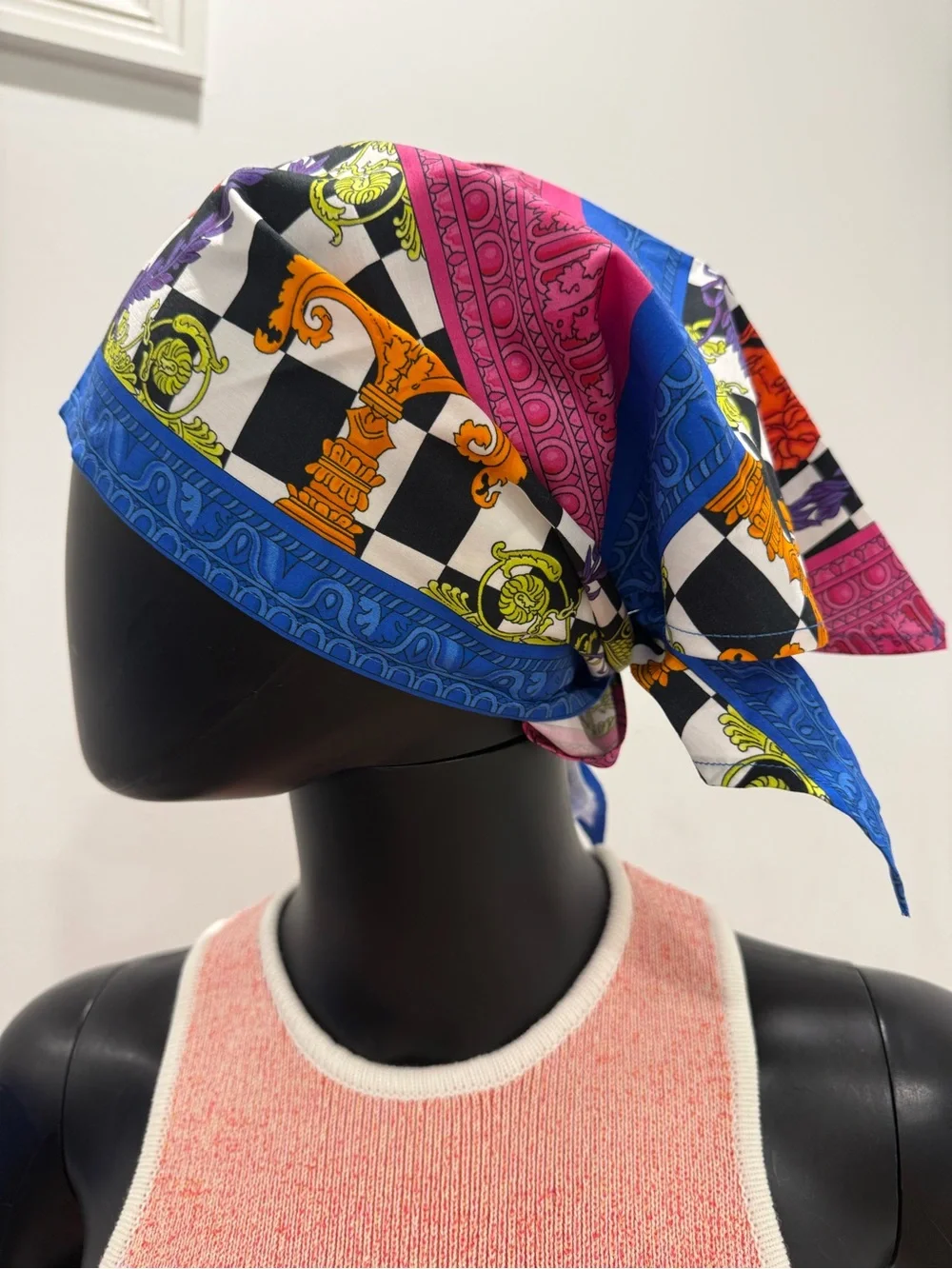 Versace Baroque Medusa Cotton Triangle Bandana Scarf Headscarf Multicolor New